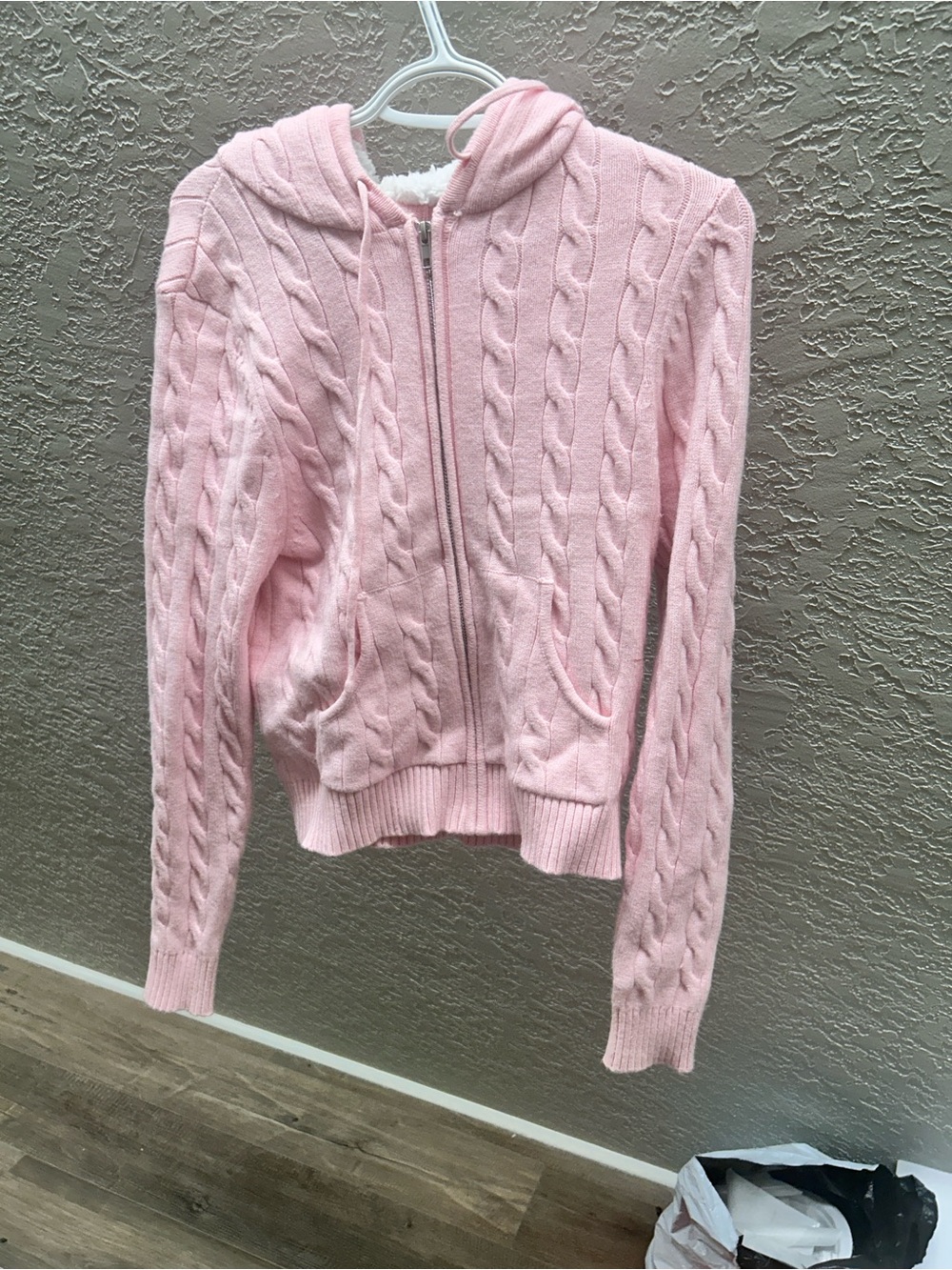 Girls medium Pink Cable-Knit Zip jacket